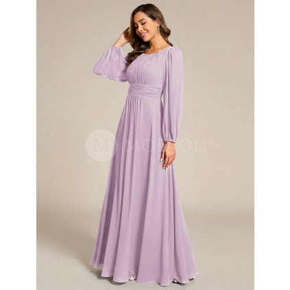 Společenské šaty dlouhé fialové šifonové dlouhý rukáv – Ever Pretty ES0106BFL