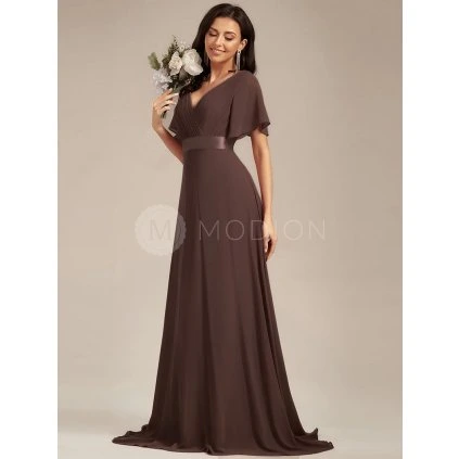 Společenské dlouhé šaty hnědé – Jessalyn (celkový pohled)