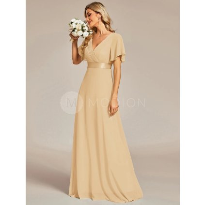 Šaty na svatbu dlouhé béžové šifonové – Ever Pretty EP09890CH, prodává Modion.cz