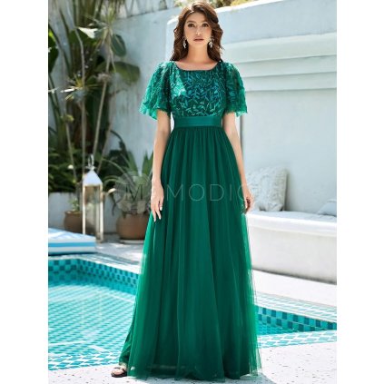 Společenské dlouhé šaty smaragdové zelené – Prisilla (přední pohled)