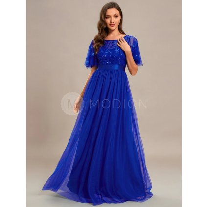 Společenské šaty dlouhé modré tylové s áčkovou sukní – Ever Pretty EP00904SB, prodává Modion.cz