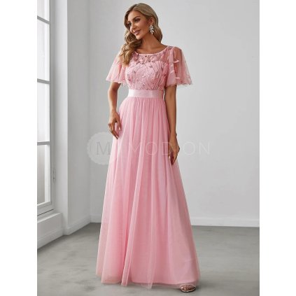 Společenské dlouhé šaty růžové – Prisilla (přední pohled)