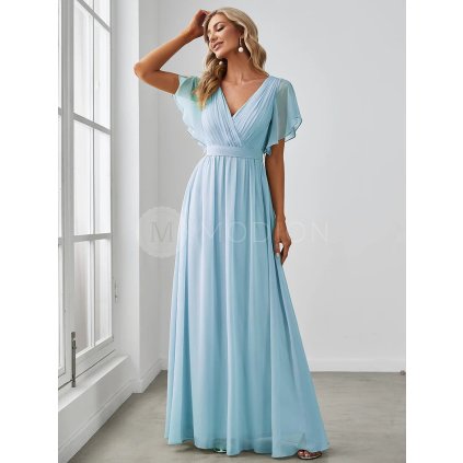 Společenské dlouhé šaty bleděmodré – Fiora (přední pohled)