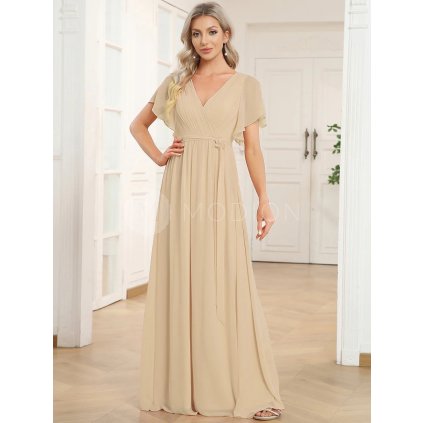 Společenské dlouhé šaty béžové – Fiora (přední pohled)