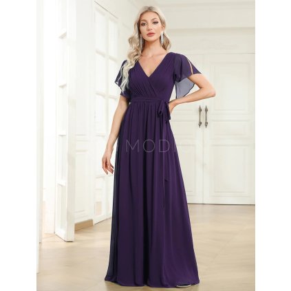 Společenské dlouhé šaty fialové – Fiora (přední pohled)