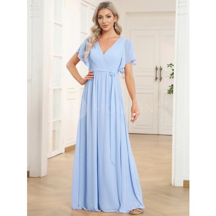 Společenské dlouhé šaty bleděmodré – Fiora (přední pohled)