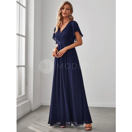 Společenské šaty dlouhé modré šifonové jednoduché áčkové – Ever Pretty EE0164ANB, prodává Modion.cz