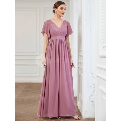 Společenské šaty dlouhé růžové šifonové jednoduché áčkové – Ever Pretty EE0164AOD, prodává Modion.cz
