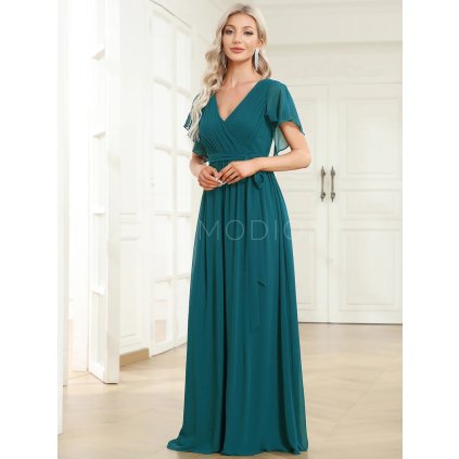 Společenské dlouhé šaty modré petrolejové – Fiora (přední pohled)