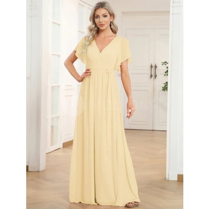 Společenské šaty dlouhé žluté šifonové jednoduché áčkové – Ever Pretty EE0164AYL