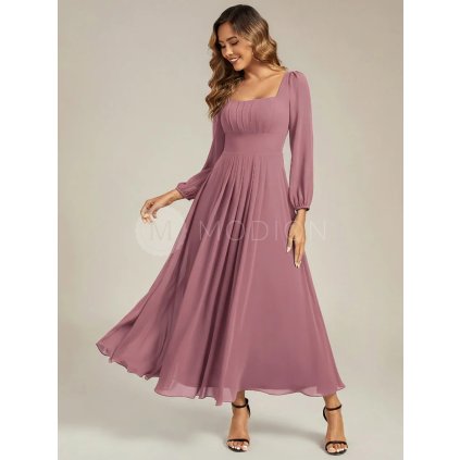 Společenské dlouhé šaty starorůžové – Bellatrix (přední pohled)
