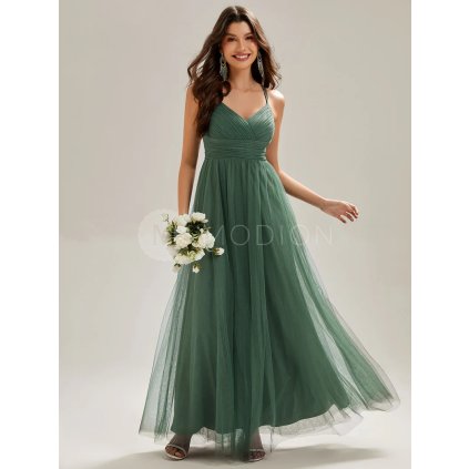 Společenské dlouhé šaty zelené eukalypt – Bellisima