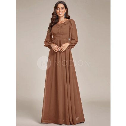 Společenské dlouhé šaty hnědé – Leonessa (přední pohled)