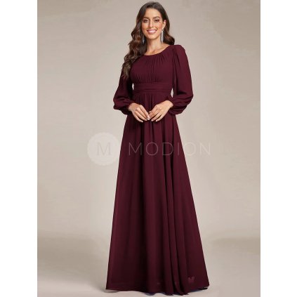 Společenské dlouhé šaty fialové ostružinové – Leonessa (přední pohled)