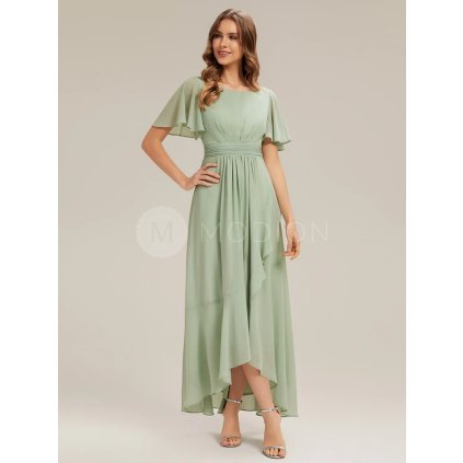Společenské midi šaty mátově zelené – Noor (celkový pohled)