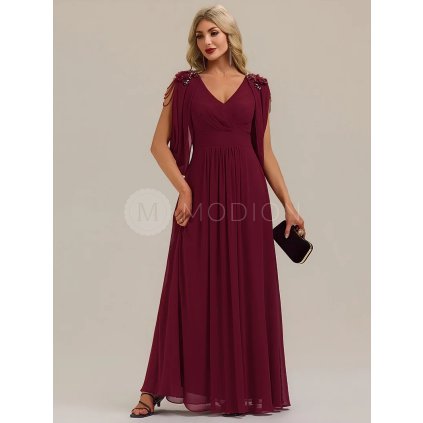 Společenské dlouhé šaty vínově červené – Nerina (celkový pohled)
