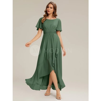 Společenské midi šaty zelené eukalypt – Noor (celkový pohled)