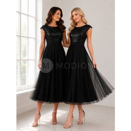 Společenské černé midi šaty EG02769BK