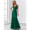 Večerní šaty smaragdově zelené dlouhé tylové s flitry a třpytivým vzorem – Ever Pretty EP07886DG54