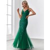 Společenské šaty smaragdově zelené dlouhé tylové s flitry a třpytivým vzorem – Ever Pretty EP07886DG54