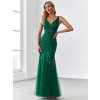 Plesové šaty smaragdově zelené dlouhé tylové s flitry a třpytivým vzorem – Ever Pretty EP07886DG54