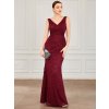 Společenské dlouhé šaty vínové červené – Oriana (přední pohled)