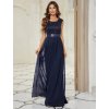Šaty na svatbu dlouhé modré šifonové krajkové – Ever Pretty EP00646NB, prodává Modion.cz