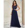 Společenské dlouhé šaty tmavě modré – Belén (přední pohled)