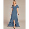 Společenské šaty modrošedé dlouhé šifonové s volánky a asymetrickým lemem – Ever Pretty ES01749DN