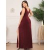 Šaty na ples vínové třpytivé s rozparkem – Ever Pretty EP07505BD48