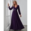 Plesové šaty dlouhé fialové šifonové s rukávy s rozparkem – Ever Pretty EP00461DP, prodává Modion.cz