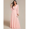 Plesové šaty světle růžové šifonové s dlouhým rukávem – Ever Pretty EE01981PK46