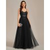 Společenské šaty černé dlouhé tylové s flitry a princeznovskou sukní – Ever Pretty EE01952BK40