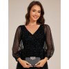 Šaty na svatbu černé krátké tylové třpytivé s dlouhým rukávem – Ever Pretty EG02234BK46