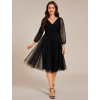 Plesové šaty černé krátké tylové třpytivé s dlouhým rukávem – Ever Pretty EG02234BK46