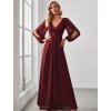 Plesové šaty dlouhé červené šifonové s rukávy a rozparkem – Ever Pretty EP00461BD, prodává Modion.cz