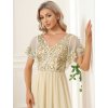 Šaty do tanečních zlaté třpytivé s rukávem – Ever Pretty EM01583GD