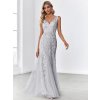 Společenské šaty stříbrné dlouhé tylové bodycon - EP07886SV | Modion.cz