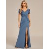 Plesové šaty modrošedé dlouhé s rozparkem a flitry – Ever Pretty EM01669DN44