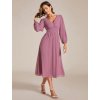 Šaty na svatbu růžové midi šifonové s dlouhým rukávem – Ever Pretty EG01929OD40