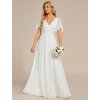 Romantické svatební šaty bílé dlouhé šifonové s krátkým rukávem a krajkou v pase – Ever Pretty EE01960CR44