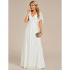Jednoduché svatební šaty bílé dlouhé šifonové s krátkým rukávem a krajkou v pase – Ever Pretty EE01960CR44