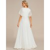 Lehké svatební šaty bílé dlouhé šifonové s krátkým rukávem a krajkou v pase – Ever Pretty EE01960WH