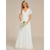 Svatební šaty bílé dlouhé šifonové s krátkým rukávem a krajkou v pase – Ever Pretty EE01960CR44