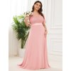 Večerní šaty světle růžové dlouhé šifonové s krátkým rukávem – Ever Pretty EP09890PK46