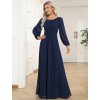 Společenské šaty tmavě modré dlouhé šifonové s dlouhým rukávem – Ever Pretty ES0106BNB46