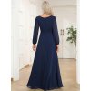 Večerní šaty tmavě modré dlouhé šifonové s dlouhým rukávem – Ever Pretty ES0106BNB46