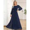 Plesové šaty tmavě modré dlouhé šifonové s dlouhým rukávem – Ever Pretty ES0106BNB46