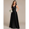 Šaty na svatbu černé dlouhé saténové s kapsami – Ever Pretty ES02326BK