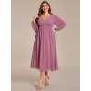 Společenské šaty růžové midi šifonové s dlouhým rukávem – Ever Pretty EG01929OD48